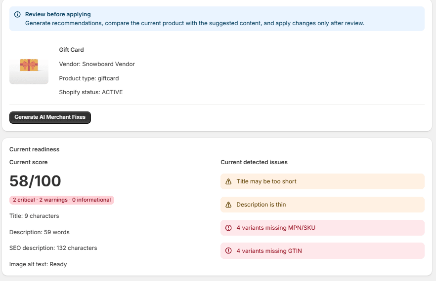 Review every recommendation before publishing